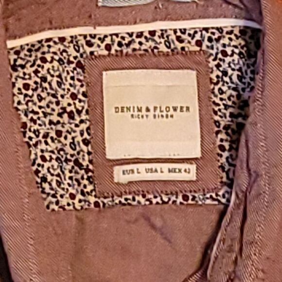 Denim Flower Button Front Shirt Mens Size L Red Short Sleeve Top - Picture 3 of 8